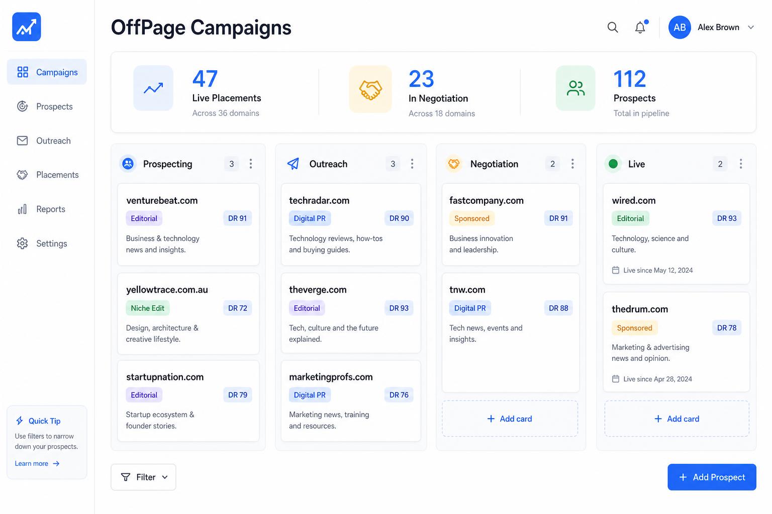 OffPage Campaigns screenshot